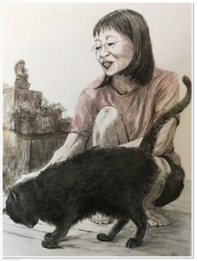 Jen Wong. A Good Friend and Her Cat. Oil on canvas.