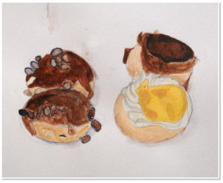 Meiko Bing. Cakes. Watercolour on paper.