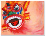 June Ang. Lion Dance Joy. Acrylic on canvas pane