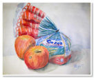Constance Chan.  Apples and Bread. Watercolour on paper.