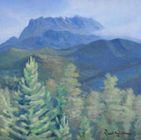 Mt Kinabalu and Trees 2012 Acrylic on canvas panel 30 x 30 cm