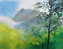Tree and Mountains 2018 Watercolour on paper 20.5 x 14.5 cm