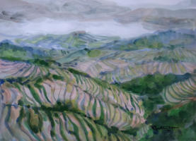 Fields and Misty Mountains 2020 Acryllic on paper 39 x 29 cm