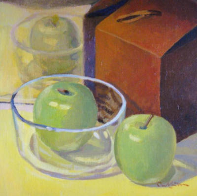 Apples and Glass Bowl 2012 Acrylic on canvas panel 20 x 20 cm